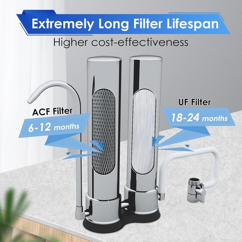 Vortopt Countertop Water Filter System,Direct Connect Water Filtration-0.01μm Filtration Reduces PFOA/PFOS,Chlorine,Heavy Metals,Bad Odors-C2 and UF Filter - Image 2